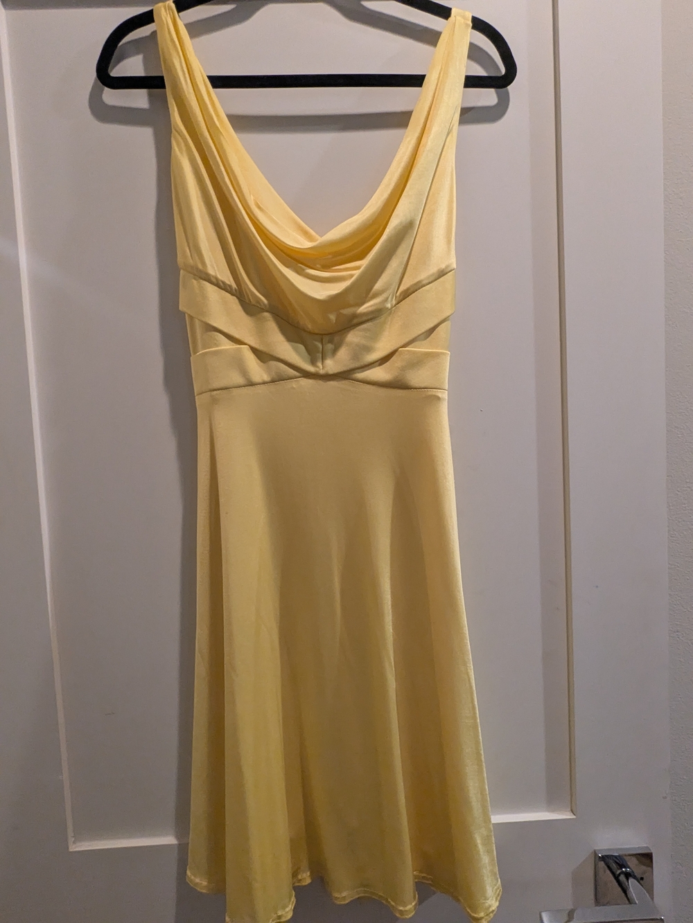 David Meister Early 2000s Butter Yellow Cowl Neck A-Line Dress Size 8